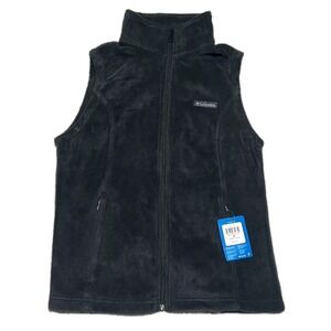 Columbia Fleece Vest: Women's M Black New With Tags Full Zip Sleeveless